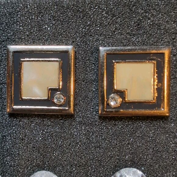VTG Cufflinks Swank Silver Gold Tone 4 Pair. Mother Of Pearl, Rhinestone, Inlay - Picture 2 of 6